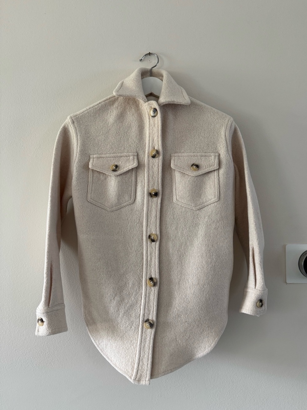 Aritzia Wilfred - Ghanna Jacket in Cream Merino Wool shell cotton interior